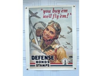 Defense Bond Stamps. 'You Buy 'Em, We'll Fly 'Em!' World War II Color Poster Reprint. Perfect For Framing.