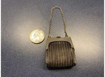 Vintage Silver Tone Metal Mesh Pocket Book With Chain Handle And Clasp.