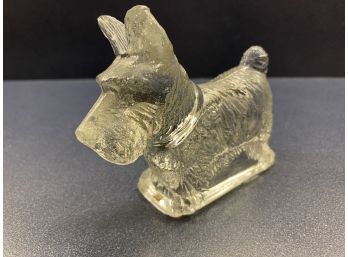 Antique Glass Scotty Dog Candy Container. Tiny Chip On Bottom Rim.