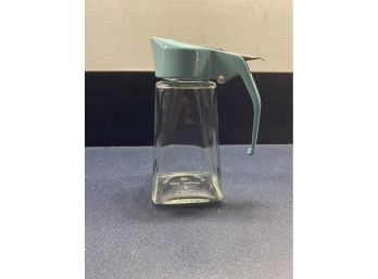 Mid Century Vintage Rostfrei Glass Syrup Dispenser UWO West Germany. Egg Sheel Blue.Square Glass. Perfect.