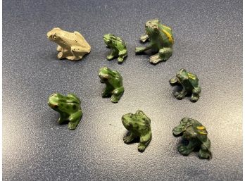 Lot Of 8 Antique Lead/Cast Iron Miniature Frogs. Wonderful Original Paint.