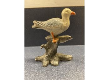 Vintage Cast Iron Sea Gull On Perch With Original Paint.