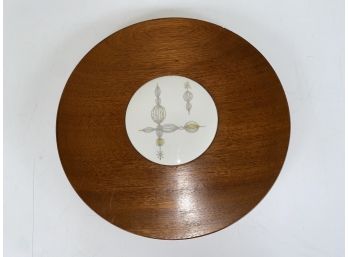 Mid Century Modern 10 1/4' Teak Cheese And Crackers Platter. Great Design Graphcs In Center.