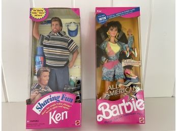 Shaving Fun Ken (1994) & All American Barbie Kira (1990) - In Original Unopened Packages