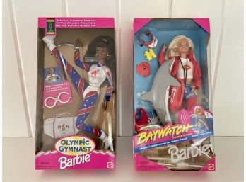Olympic Gymnast Barbie (1995) & Baywatch Barbie (1994) - In Original Unopened Packages