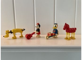 Vintage Disney Ramp Walker Plastic Walking Toys Including Mickey, Donald Duck & Pluto, Made In Hong Kong