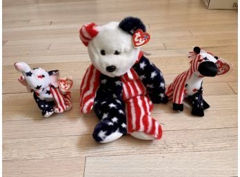 Patriotic Beanie Babies - Lefty 2000, Righty 2000 & Spangle, Beanie Buddy - All With Swing Tags