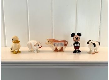 Vintage Plastic Incline Walking Toys And Wind-Up Mickey Mouse (1977)