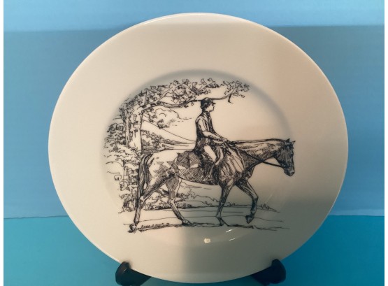 Vintage CE Corey Hand Decorated Plate - Woman Riding A Horse  (8 Inches In Diameter)
