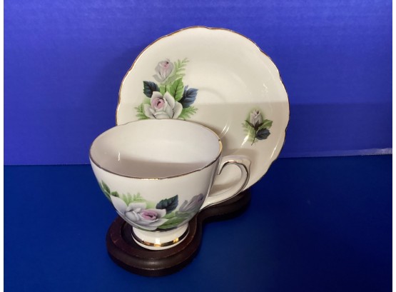 Vintage Royal Sutherland English Bone China White Floral Teacup And Saucer