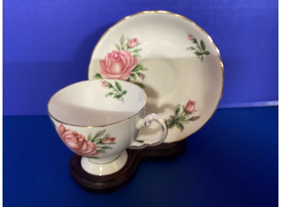 Vintage Tuscan English Bone China June's Rose Birthday Flowers Teacup And Saucer