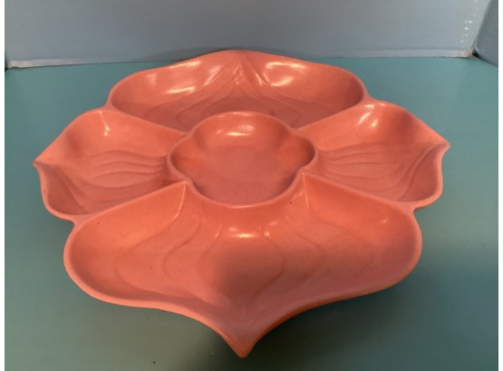 Vintage California Pottery Round Flower Shaped Pink Divided Serving Dish (About 12 Inches In Diameter)