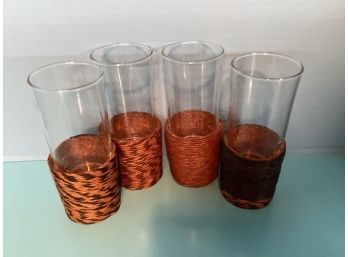 Vintage Set Of Four (4) Strawtex Drinking  Glasses