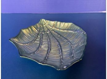 Vintage Green Akcam (?) Leaf/ Shell Candy Dish (8 1/2 Inches In Width)
