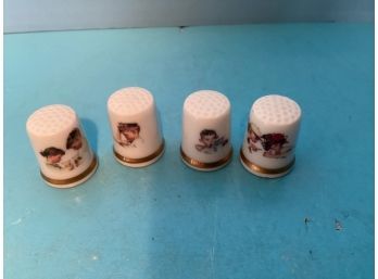 Vintage Set Of Four (4) Norman Rockwell Day In The Life Series Porcelain Thimbles