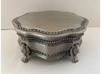 Vintage  Hinged Footed Pewter (?) Lined Jewelry Casket