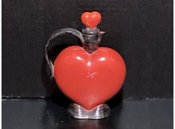 Vintage Footed Heart Shaped Ceramic Liquor Decanter - Cork Stopper (6 1/2 Inches In Height)