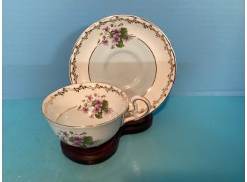 Vintage Royal Grafton English Bone China  Violets Teacup And Saucer