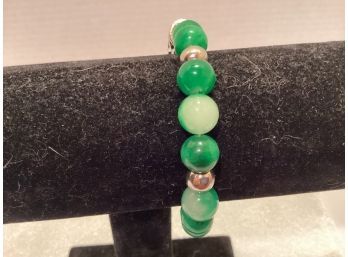 Vintage Green Agate With Gold Tone Spacer Stretch Bracelet