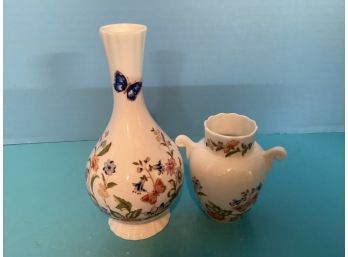 Pair Vintage Aynsley English Bone China Cottage Garden Vases -  Bud (6 Inches In Height) And Mini