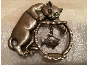 Vintage Pewter J.J. Cat And Fish