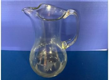 Vintage Floral Etched Clear Glass Water/Juice Pitcher With Ice Lip  (surface Scratches)