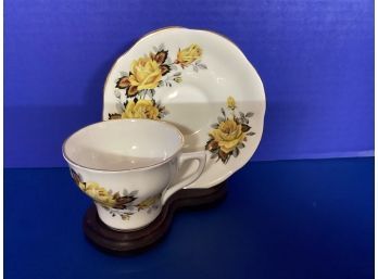 Vintage Rosina English Bone China White Yellow Floral Teacup And Saucer