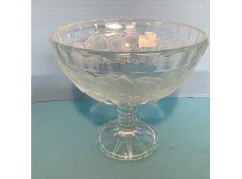 Vintage Frosted Etched Crystal  Footed Bowl (9 Inches In Diameter)