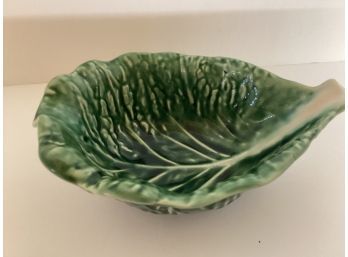 Vintage Secla (?) Cabbage Majolica Green Leaf Bowl
