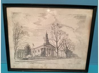 Vintage Framed Dennis Minch Chester County Courthouse Print - Signed And Dated 1964