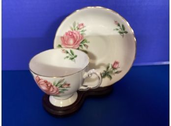 Vintage Tuscan English Bone China June's Rose Birthday Flowers Teacup And Saucer