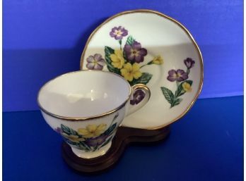 Vintage Salisbury English Bone China White Floral Teacup And Saucer Brushed Gold Rim