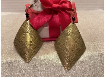 Vintage Brass Pierced Earrings (Elephant Motif)