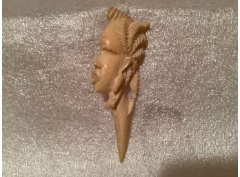 Vintage Carved Bone African Female Pin