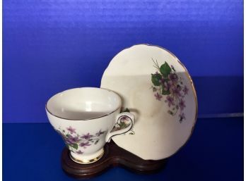 Vintage Royal Sutherland English Bone China White Footed Violets Teacup And Saucer