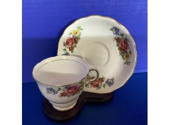 Vintage White English Bone China Colclough Teacup And Saucer Multicolor Floral Decoration