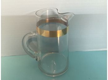 Vintage Clear Glass Cocktail Pitcher With Gold Band  ( 7 1/4 Inches Height)
