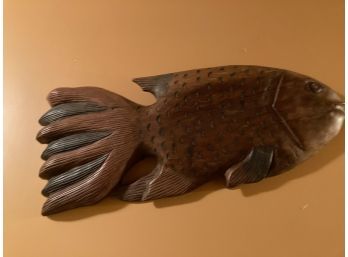 Vintage Detailed Carved Wooden Fish Wall Accent