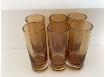 Vintage Set Of Six (6) Tall Amber Shot Glasses
