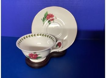 Vintage Sutherland English Bone China White Floral Teacup And Saucer Set