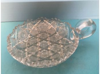 Vintage  Clear Round Pressed Glass Candy Dish Ring Handle