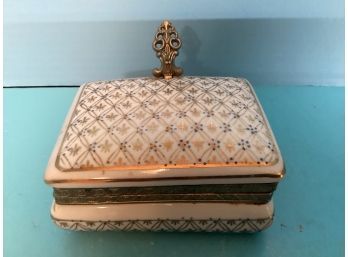 Vintage Porcelain Dresser Box Brass (?) Embellishment