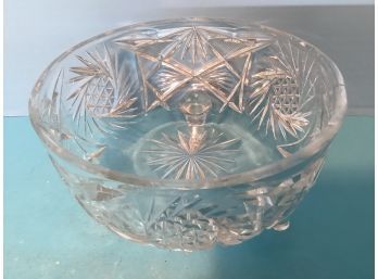Vintage Cut Glass Round Footed Bowl (8 Inches In Diameter)