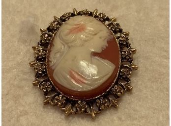 Unsigned Gold Tone Resin Cameo Pin/brooch