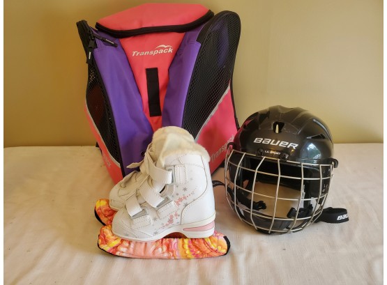 Jackson Softec Youth Girl's Figure Skates & Bauer Lil Sport Size 6-6.75 Black Helmet & Bag- Never Used