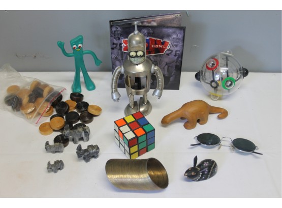 Newer And Vintage Toy Lot With Rubiks Cube, Robot, Slinky, Gumby And More