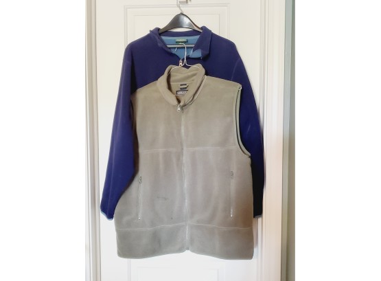 Men's Fleece - Land's End XL Vest & LL Bean Zip Up Jacket - Size Large