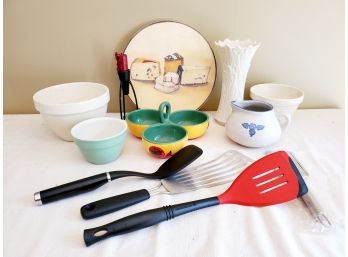 Variety Of  Kitchen, Dining & Serving Items - Williams Sonoma, Hall Pottery, Lenox Blue Stamp & More