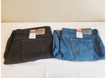 New With Tags Wrangler Authentics Black Size 46x30 & Wrangler Blue 44x30 Denim Jeans