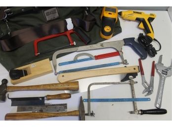 Line Of Trade Tool Bag Full Of Hammers, Saws, Wood Block Planer, Pliers, Stud Finder, Glue Gun & More